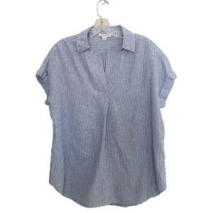Beach Lunch Lounge linen/cotton blue&white blouse size Medium